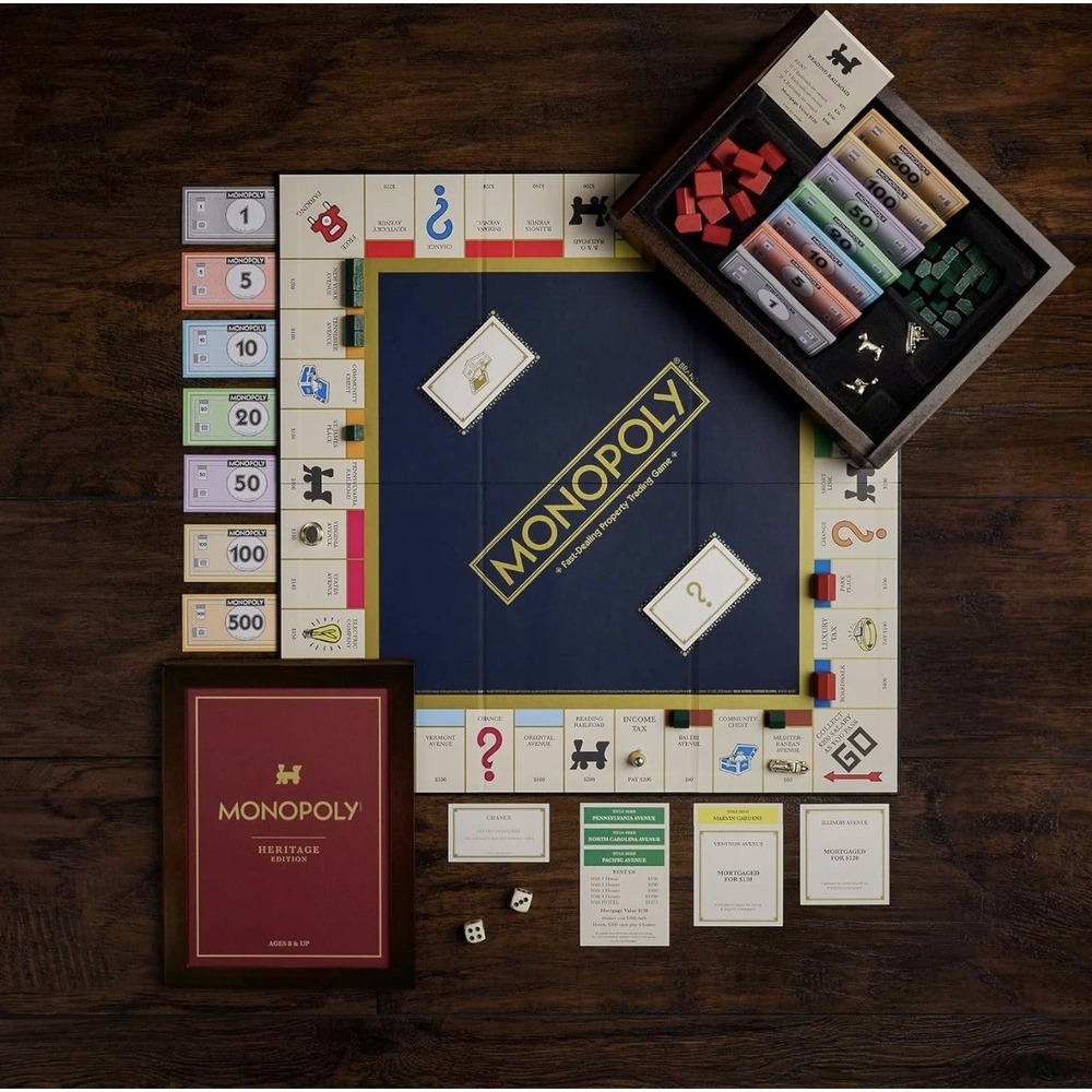 WS Game Co. Monopoly Heritage Edition Board Game in Wooden Storage Box -NEW & FS